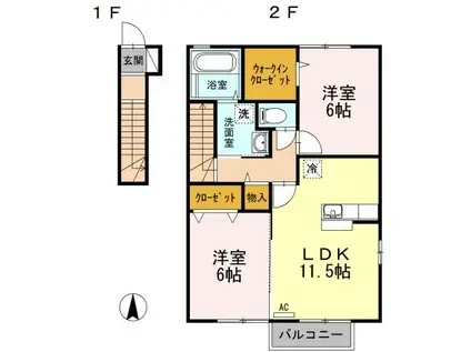 グランモアC棟(2LDK/2階)の間取り写真