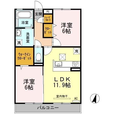 サンシャイン見白B棟(2LDK/1階)の間取り写真