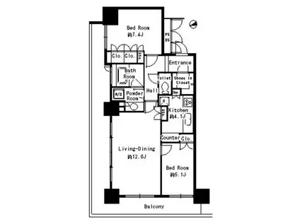 パークタワー芝浦ベイワードオーシャンウイング(2LDK/7階)の間取り写真