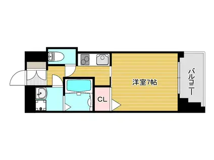 ミリアン四天王寺夕陽丘(1K/3階)の間取り写真