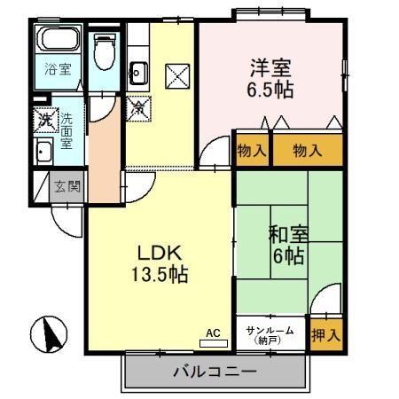 スーリール相木(2LDK/1階)の間取り写真