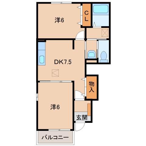 ボニートフロルC(2DK/1階)の間取り写真