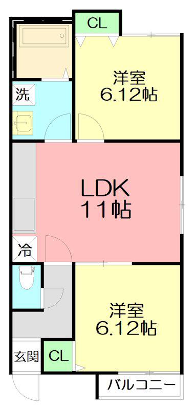 ラウレア伊勢原(2LDK/2階)の間取り写真
