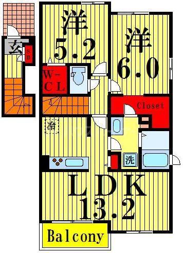 ツインウッドB(2LDK/2階)の間取り写真