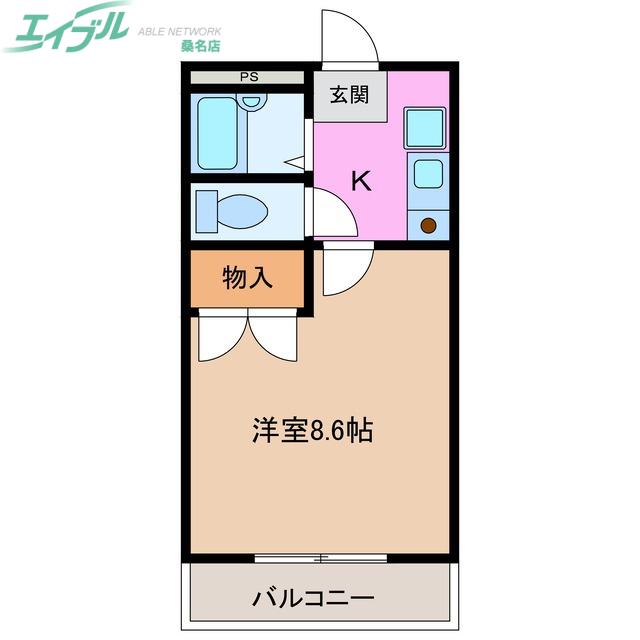 グランピアA棟(1K/2階)の間取り写真
