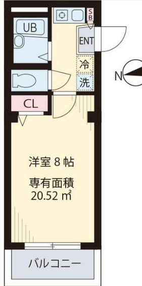 シャトル聖調布(1K/1階)の間取り写真