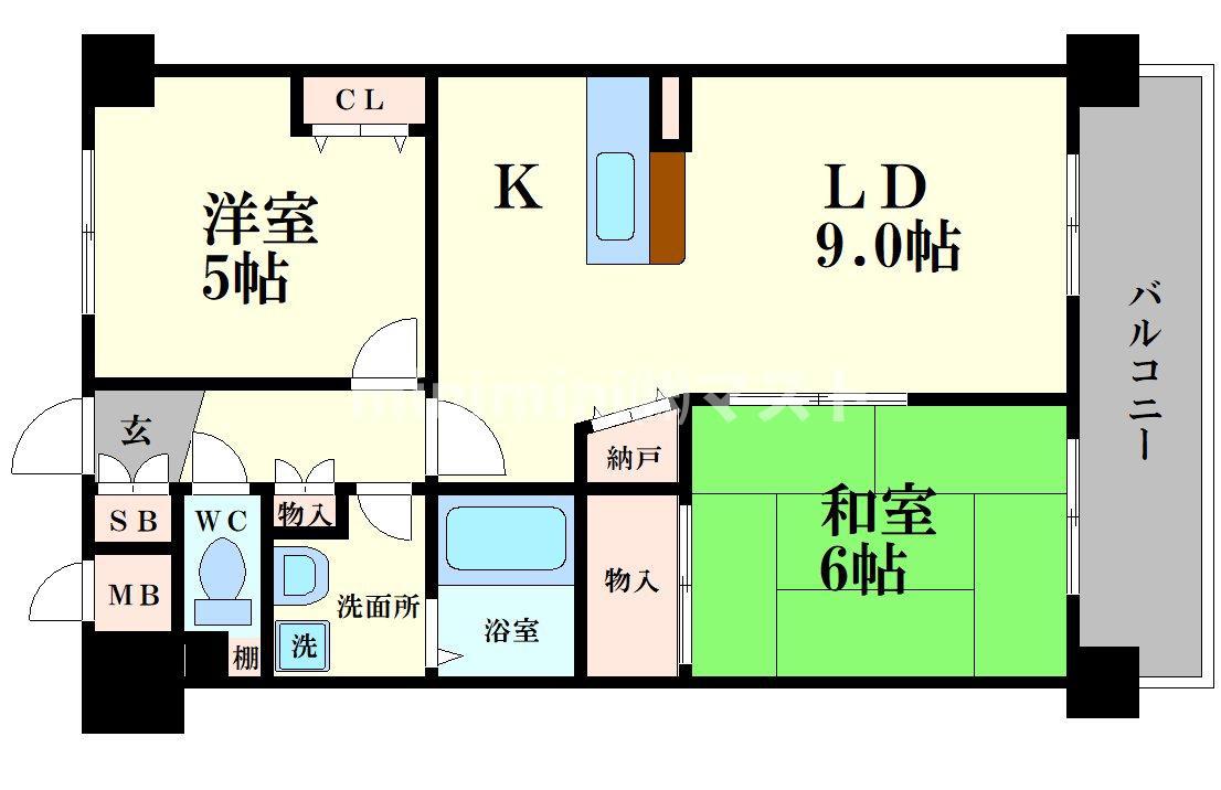 ベイタウン市岡(2LDK/3階)の間取り写真
