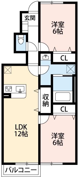 リーブル桃山(2LDK/1階)の間取り写真