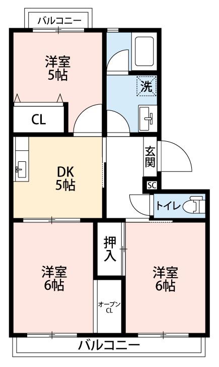 グランドゥール須田(3DK/4階)の間取り写真