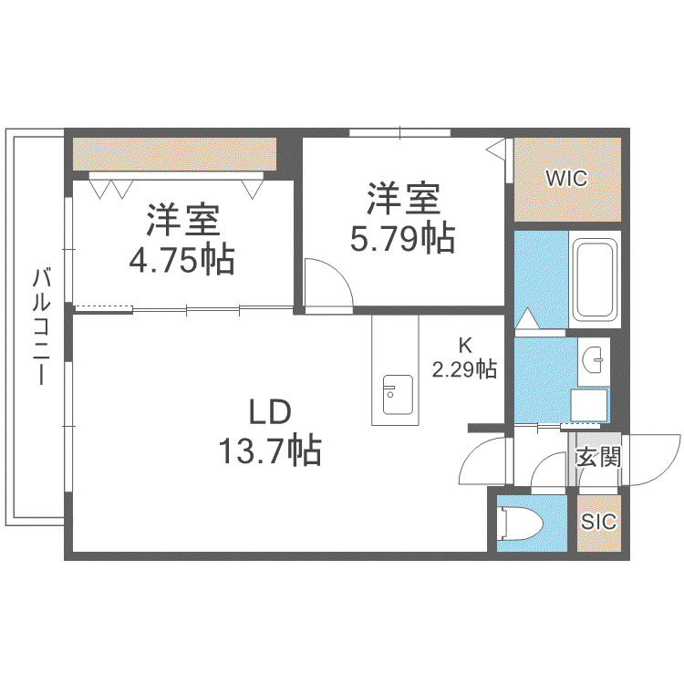 アールズコート南15条(2LDK/4階)の間取り写真