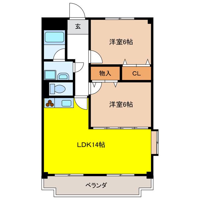 ワンブリッジ21 B(2LDK/3階)の間取り写真