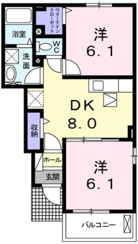 コンフォール矢三A(2DK/1階)の間取り写真