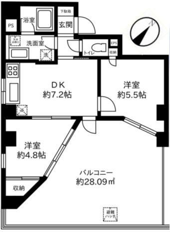 グランコート(2DK/4階)の間取り写真
