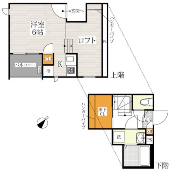 CB柏リアン(1K/2階)の間取り写真