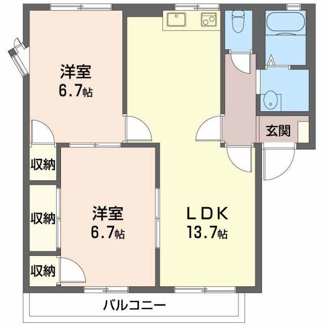 カーサ江島 D(2LDK/1階)の間取り写真