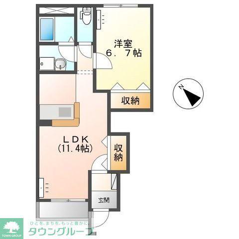グリンパレスB(1LDK/1階)の間取り写真