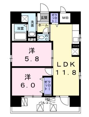 モン エール 西日暮里(2LDK/2階)の間取り写真