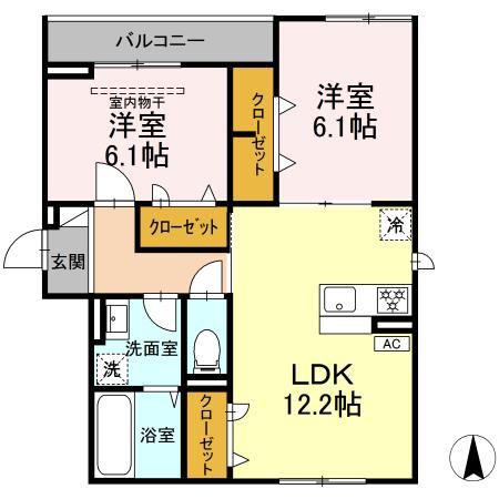 D-ROOM上篠崎(2LDK/2階)の間取り写真