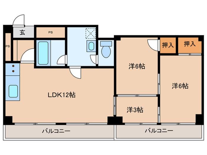 チサンマンション大橋(3LDK/4階)の間取り写真