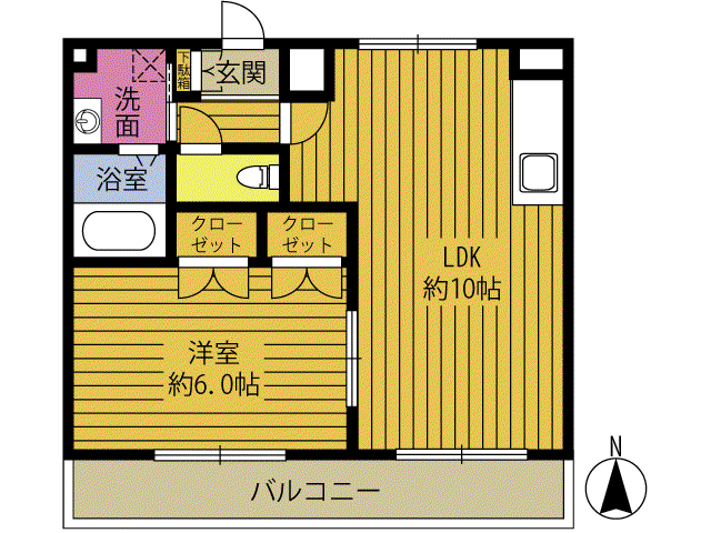 アメニティ21(1DK/4階)の間取り写真