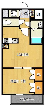 センターヒル御幣島(1DK/5階)の間取り写真