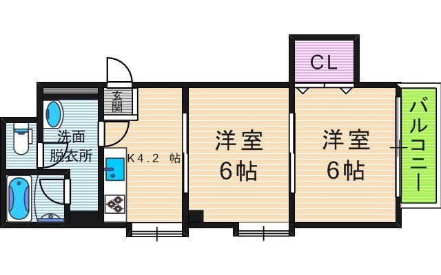 ローレルハウス北畠(2K/4階)の間取り写真