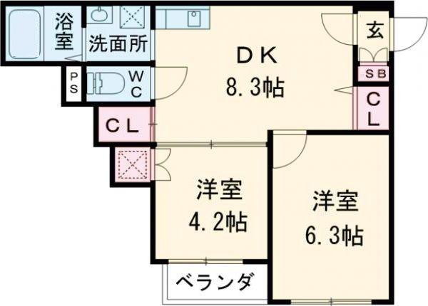E-HOUSE 羽曳野(2DK/3階)の間取り写真