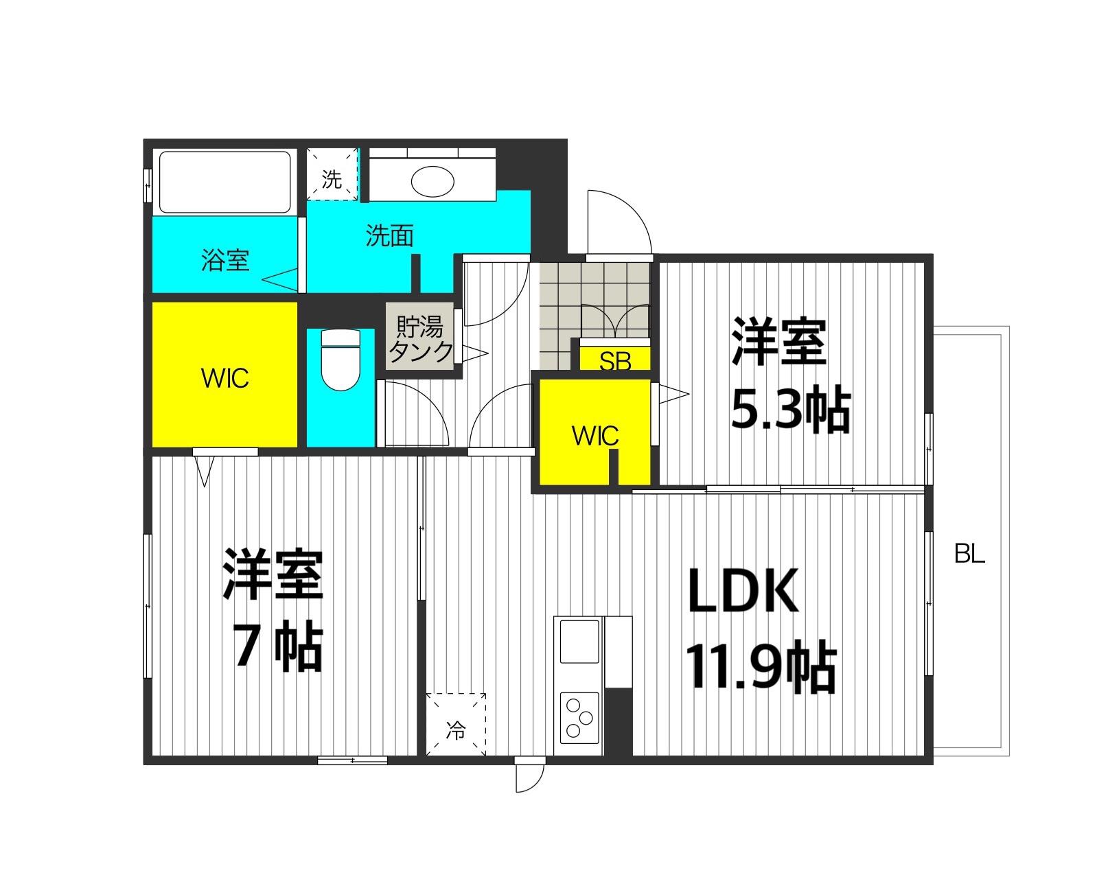 レジェンド深野(2LDK/2階)の間取り写真