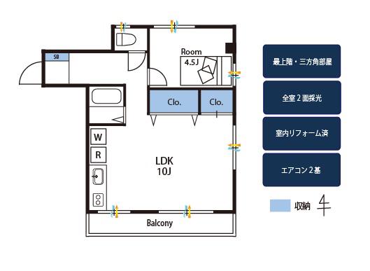 二人入居OK最上階・以内6/22内見可(1LDK/3階)の間取り写真