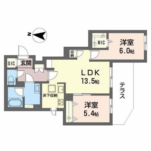 LUMITOILE 久宝寺(2LDK/1階)の間取り写真