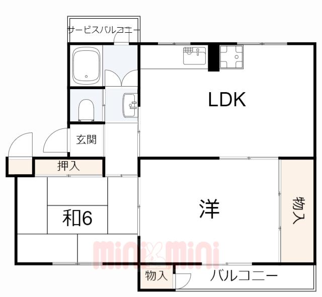 鶴甲コーポ15号棟(2LDK/5階)の間取り写真