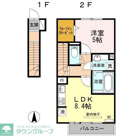 マーブルI(1LDK/2階)の間取り写真