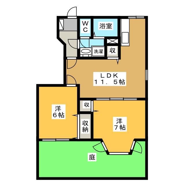SINCERE三ツ池C(2LDK/1階)の間取り写真