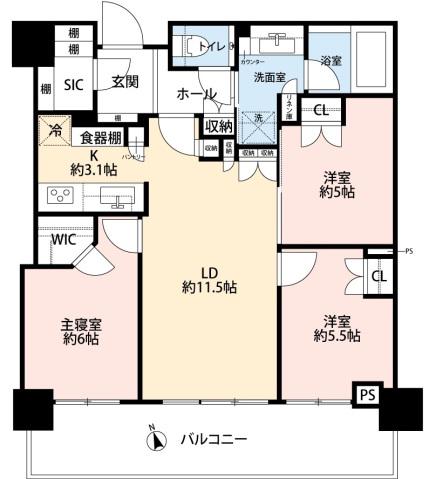 グローバルフロントタワー(3LDK/14階)の間取り写真