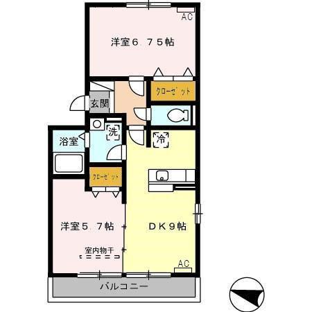 グランディールII(2LDK/2階)の間取り写真