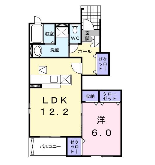 フォレスト グリーンB(1LDK/1階)の間取り写真