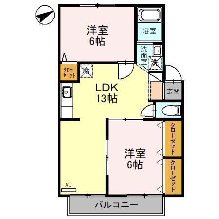 プレジールJ・M(2LDK/2階)の間取り写真