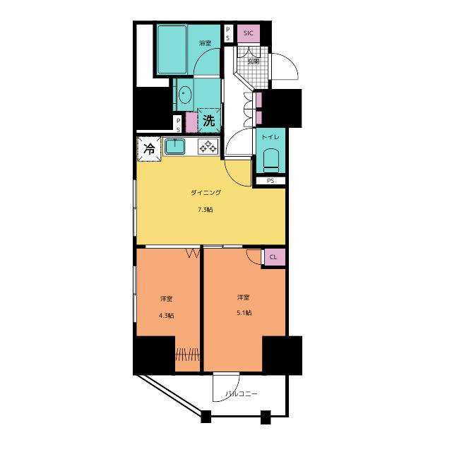 レジデンシャル町屋(2DK/2階)の間取り写真