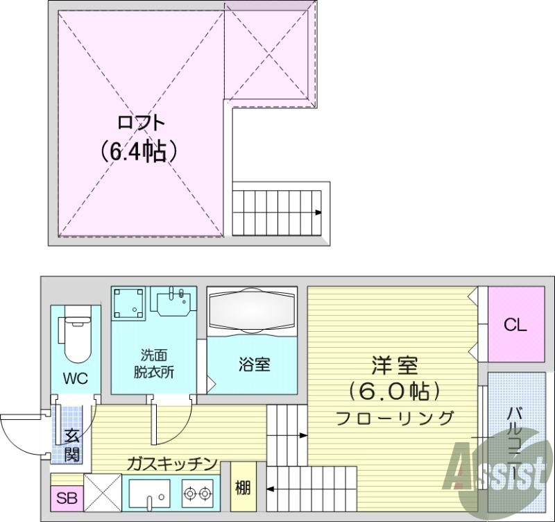 HARMONY PALACE(1K/2階)の間取り写真