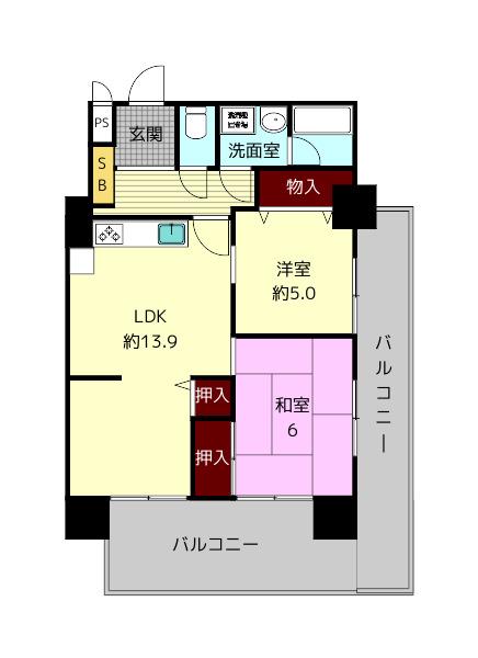 シャンティ―西大寺(2LDK/6階)の間取り写真