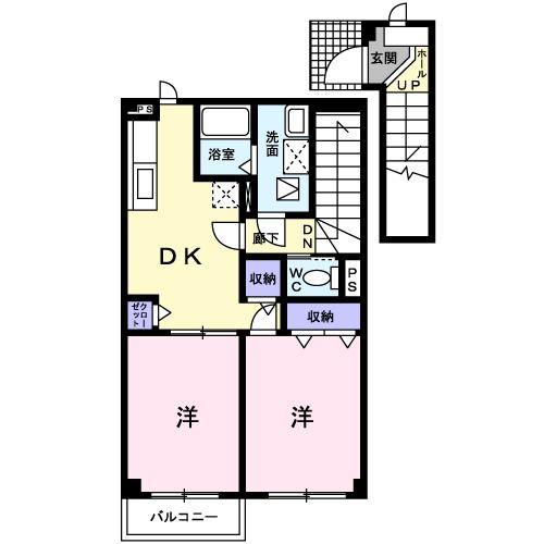 フェアリーハウスB(2DK/1階)の間取り写真