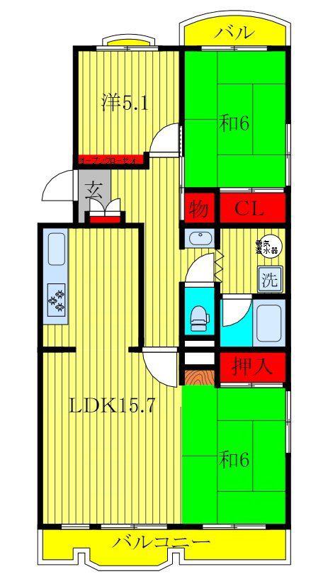 第4みつわ台ハイツJ(3LDK/2階)の間取り写真