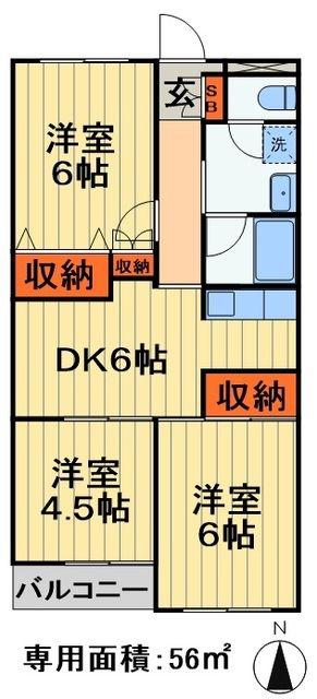 リバーストーンA(3DK/1階)の間取り写真