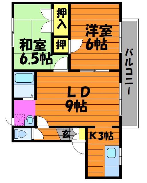田園マンションB(2LDK/1階)の間取り写真