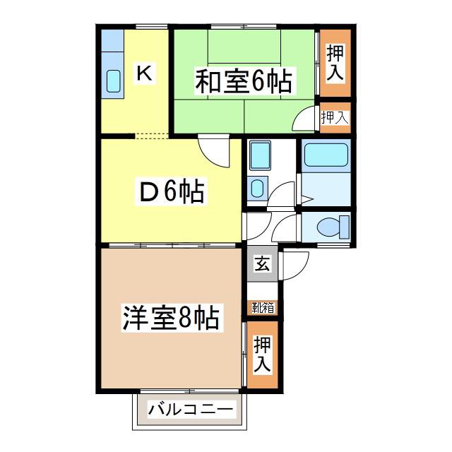 仁ハイツII(2DK/1階)の間取り写真