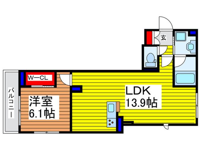 アミリー 新都心(1LDK/4階)の間取り写真