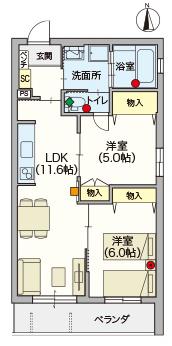 ヘーベルVILLAGE 練馬ASAHIDAI(2LDK/3階)の間取り写真
