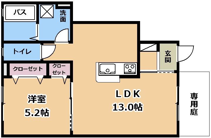 ビンゲンB棟(1LDK/1階)の間取り写真