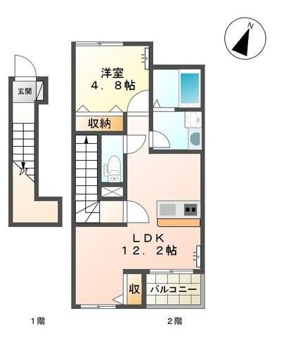 ナチュラル(1LDK/2階)の間取り写真