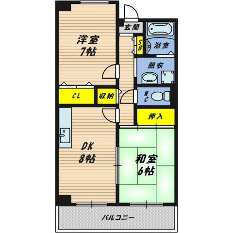 レーゼンハイムII(2DK/6階)の間取り写真